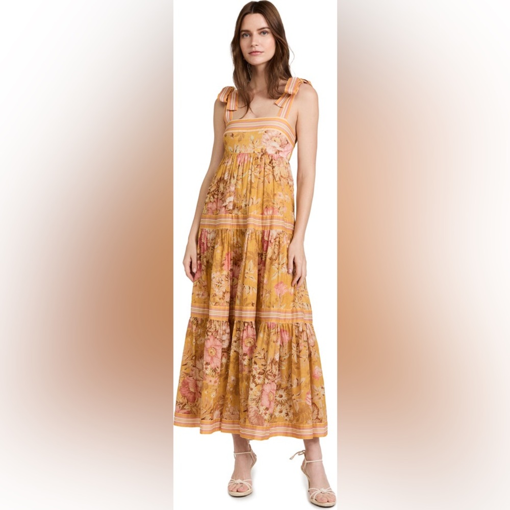 Zimmermann Floral Midi Dress in Yellow and Pink
